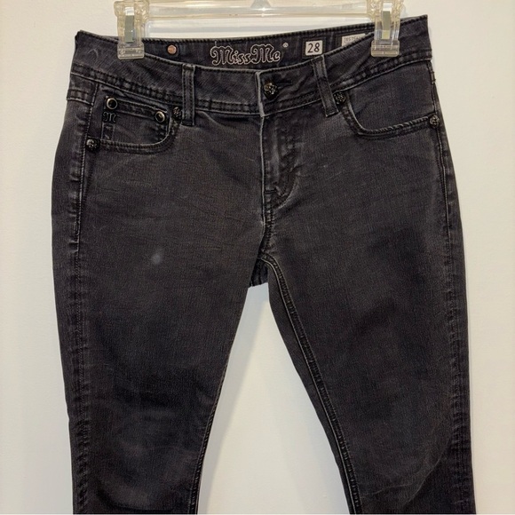 Miss Me Black Skinny Jeans Raw Hem Sequins Pockets Western Goth Embellished - Picture 3 of 12